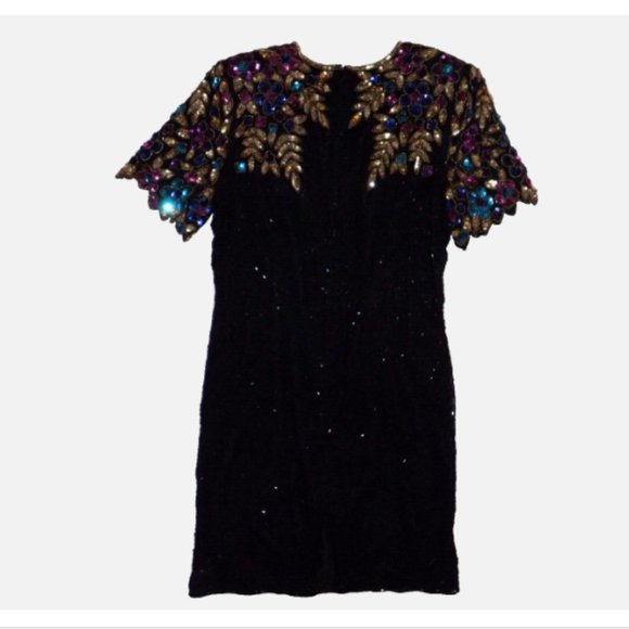 Vintage Stenay Sequined Glass Beaded Party Holiday Dress Size 16 - Picture 7 of 11